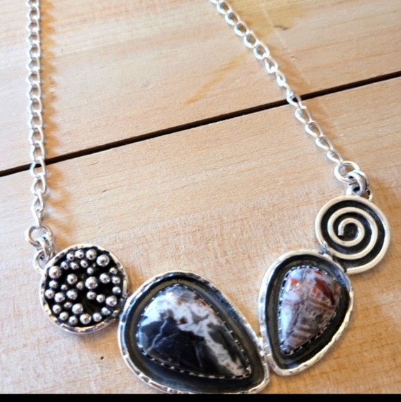 STERLING SILVER LEOPARD JASPER NECKLACE - Picture 2 of 3